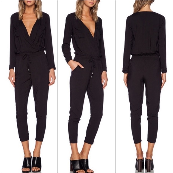 Splendid | Black Voile Rayon slouchy Drawstring Ankle Jumpsuit size extr… - Picture 1 of 10
